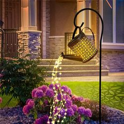 solar watering can light: hanging waterfall lamp for outdoor garden decor