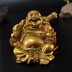 golden laughing buddha statue: chinese feng shui lucky money maitreya sculpture for home & garden decoration