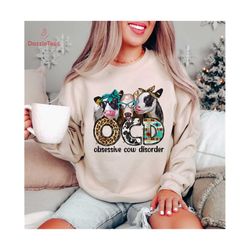 obsessive cow disorder cute animal lovers sweatshirt, patterned colorful ocd hoodie, funny cow friends crewneck, trendy