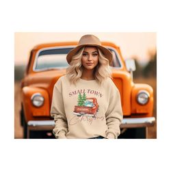 small town red truck christmas shirt, merry christmas truck sweatshirt, red truck sweatshirt, christmas truck family hoo