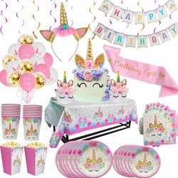 unicorn party supplies: plates, napkins, cups, balloons & decorations for kids birthday, baby shower, girl's party