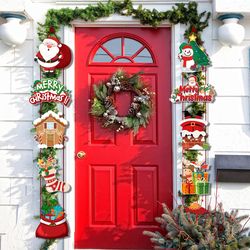 merry christmas hanging door banner: santa claus, snowman, couplet decorations - xmas gifts, navidad, new year