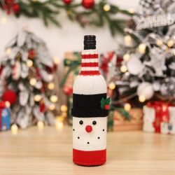 christmas knitting wool belt wine bottle set table decor - kitchen & elderly decoration