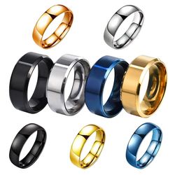 6-8mm matt stainless steel titanium rings: simple design, gold/silver/black/blue men's & women's jewelry gifts