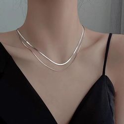 2023 unique design s925 silver double layer snake chain necklace: fashionable hip-hop retro fine jewelry for women