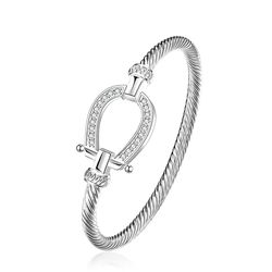 women's pure silver horse shoes bangle bracelet with u-clasp, water drop design - elegant femme pulseria costume jewelry