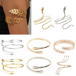 alloy spiral upper arm cuff: egyptian style armlet bangle bracelet for women in gold and silver