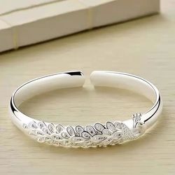925 sterling silver peacock opening bracelet: elegant women's fashion jewelry for parties & weddings