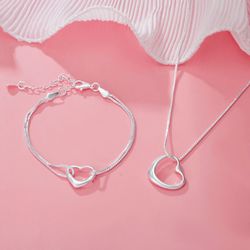 925 sterling silver heart bracelets & necklaces: designer fashion jewelry sets for women, perfect for parties, weddings