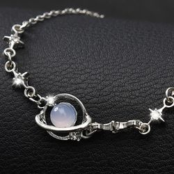 korean starlight charm bracelet: elegant opal & zircon detail, delicate silver chain bangle for women