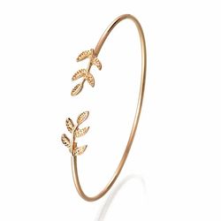 stylish punk leaf cuff bracelets for women: unique open bangle pulseira feminin hand jewelry