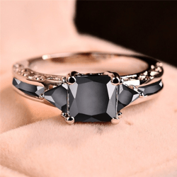 princess cut silver ring with black zircon stones: elegant women's wedding & engagement jewelry