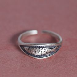 bohemian adjustable fish retro ring - 925 sterling silver, geometric design, perfect for party or birthday gift