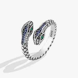 snake shape green eye sterling silver rings for women - trendy retro cz anillos, perfect party gifts