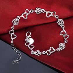 925 sterling silver heart flower bracelet for women - elegant wedding & party fashion jewelry