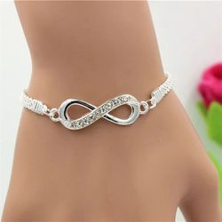 Infinity Rhinestone Bracelet with Number 8 Pendant Charm - Unisex Blange Couple Jewelry for Women & Men - Ideal Gifts fo