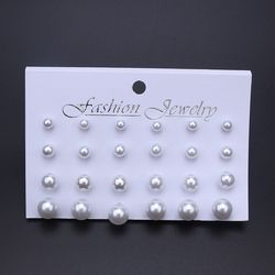 12-Pair Korean Beige & White Pearl Earrings: Simple Fashion Wedding Jewelry for Valentine's Gift