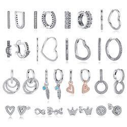 2024 Rose Gold Crystal Sterling Silver Earrings: Crown, Heart, Infinity & Bee Stud Hoop Jewelry for Women