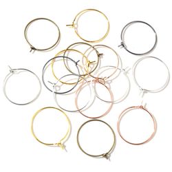 50pcs kc gold & silver plated hoop earrings: 20-35mm big circle wires for diy jewelry making