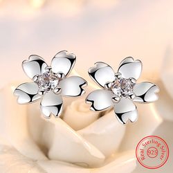 new fashion flower stud earrings: 925 sterling silver with crystal zircon for women - xy0237