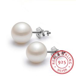 925 sterling silver natural oblate pearl earrings: 6-8-10mm freshwater simple jewelry for women