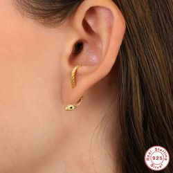 925 Sterling Silver Snake Shaped Punk Stud Earrings for Women - Creative Animal Fashion Ear Clips