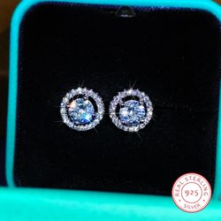 High-End 925 Sterling Silver Crystal Earrings with White Zircon – Exquisite Diamond-Studded Fashion Jewelry for Ladies'