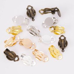 50pcs gold & silver plated ear clip earring bases for 10mm glass cabochons - diy jewelry components