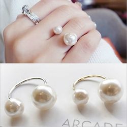 adjustable imitation pearl women's ring: latest street style fashion jewelry