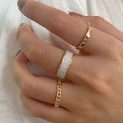 white green open finger ring set: trendy hiphop fashion with adjustable resin chain, perfect gift for women