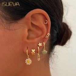 2023 retro boho gold-plated earrings set for women: isueva hoop, cuffs & studs