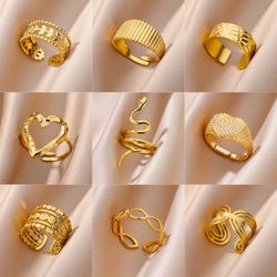 adjustable vintage gold snake ring for women - stainless steel, gothic aesthetic summer jewelry