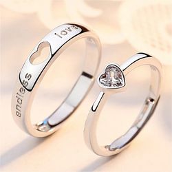 2pcs zircon heart couple rings: forever love wedding set for women & men - charm jewelry