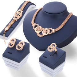 european & american retro bridal jewelry set: five-ring suit necklace, earrings, bracelet & ring - fashion photo gift