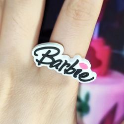 disney pink barbie rings barbie letter badge opening adjustable ring for women girl birthday party y2k jewelry