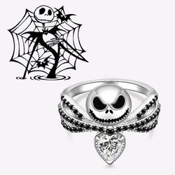 disney jack skull ring the nightmare before christmas black enamel crystal charm rings halloween jewelry gifts for women