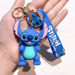 Disney Lilo Stitch Keychain Anime Figure Cute Blue Pink Stitch Keyring Fashion Couple Bag Ornament Car Key Chain Gift