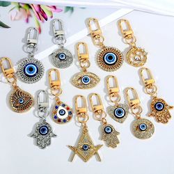 fashion blue evil eye keychains gold silver color crystal fatima hasma hand charm key ring accessories