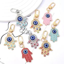 bohemia turkish blue evil eye keychain for men women palms shape lucky amulet pendant key chain car bag holder