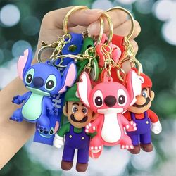 Styles Stitch Disney Super Mariod Keychain Mariod Bros Luigi Toad Action Figure Model PVC Cartoon Bag Doll Pendant To