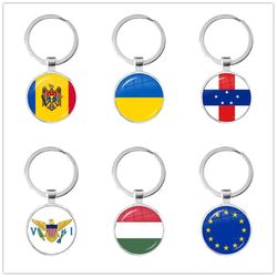 hungary,antilles,european union,ukraine,moldova,united states virgin islands national flag glass cabochon keychain key