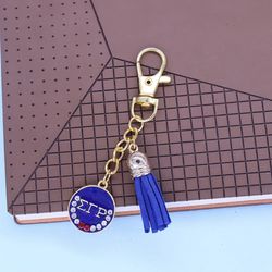 women bag decor pure blue tassel nine soror sigma gamma rho greek letters key chain