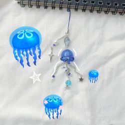 jellyfish phone charm strap - jellyfish star keychain, cute jellyfish keychain,ocean blue charm, cute jellyfish charm