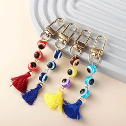 turkish blue eye lucky turkish evil eye keychain resin durable demon eye keyring backpack charms tassel colorful tassel