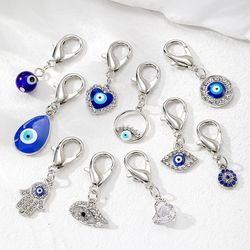 metal zircon blue eye hamsa hand keychain pet pendant keyring retro heart turkey evil eye fatima hand bag box earphone