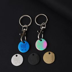 stainless steel keychain supermarket push cart logo coin metal token accessories fashion simple gift titanium gold black