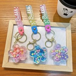 cute liquid pearl milk tea cup key chain creative quicksand floating jelly bean keyring backpack pendant keychain gift