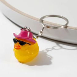 lovely resin cartoon duck keychain animal keyring pendants for car key holder women girls handbag decor jewelry