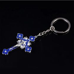 religious blue jesus cross big cross key chain jewelry gift key chain orthodox cross key jesus buckle pendant