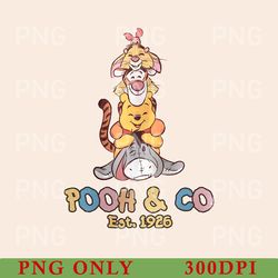 vintage pooh & co est 1926 png, cute pooh bear and friends png, retro winnie the pooh, disney pooh bear png, disneyworld